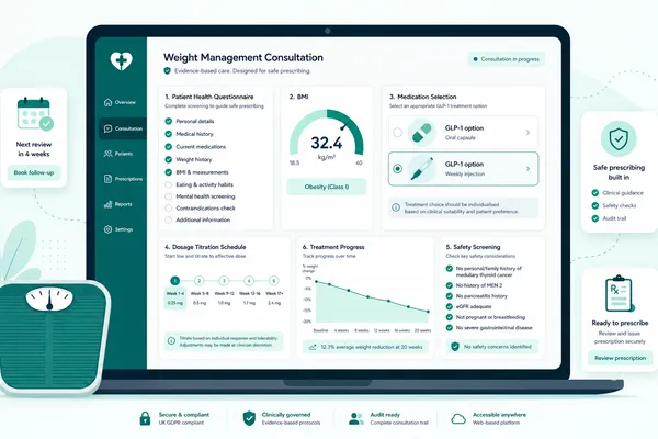 Weight management consultation workflow software - pharmacy service booking